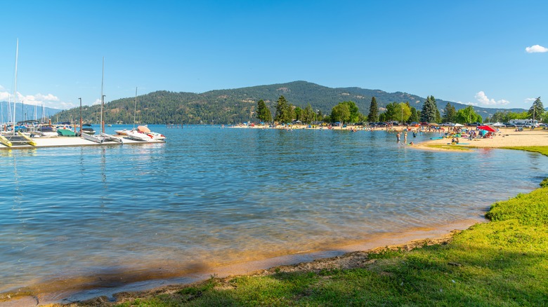 the marina and city beach in Sandpoint on Lake Pend Oreille in Idaho