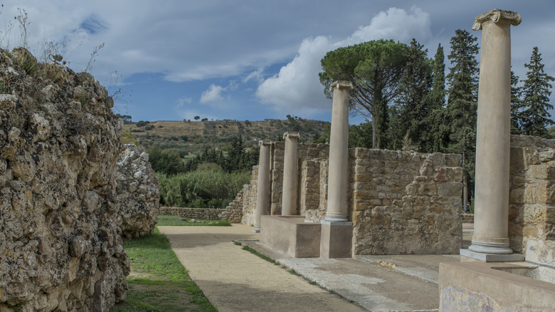 The remains of the Villa Romana del Casele in the Sicilian countryside