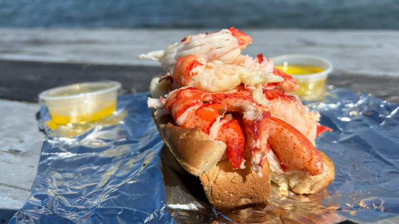 Maine lobster roll with butter in Wiscasset
