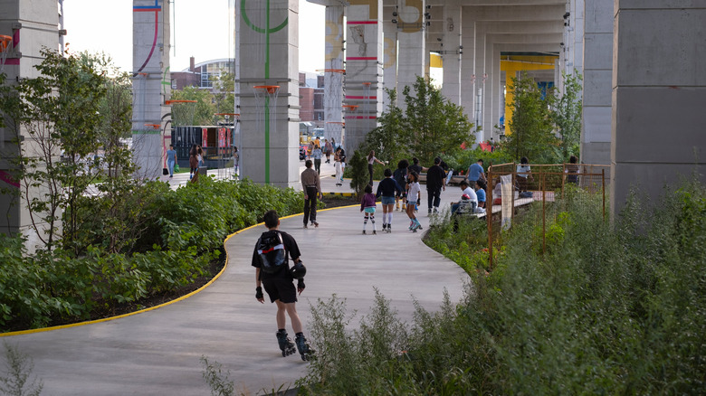 Inline skaters roll down the Bentway in Toronto
