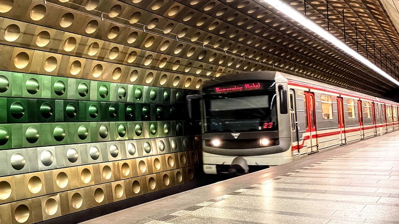 Oncoming metro train in a tunnel