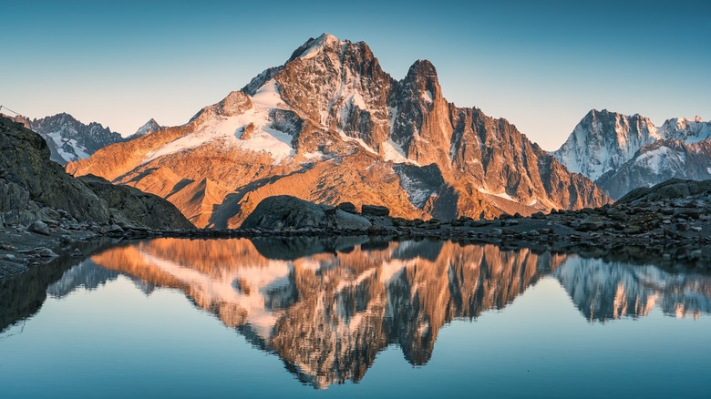France's Mt. Blanc, with a reflective lake in the foreground