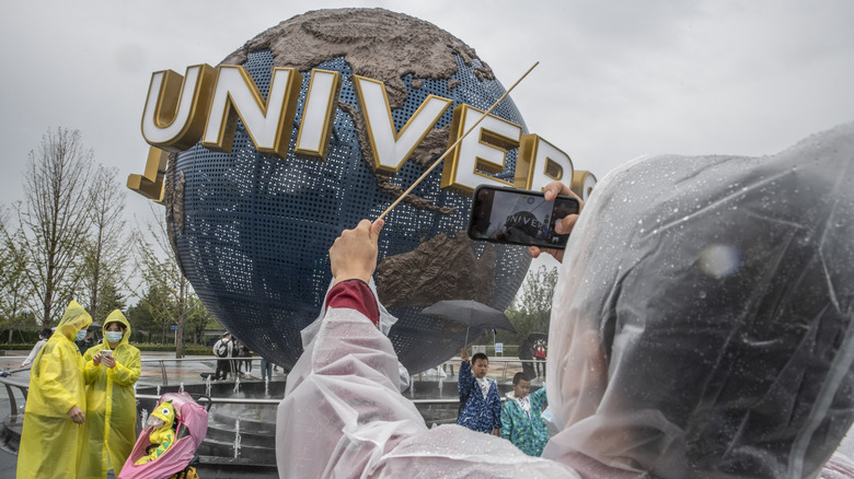 Universal Studios globe in the rain