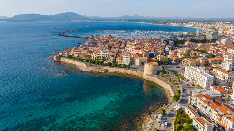 aerial view of Alghero Italy with blue coastal waters