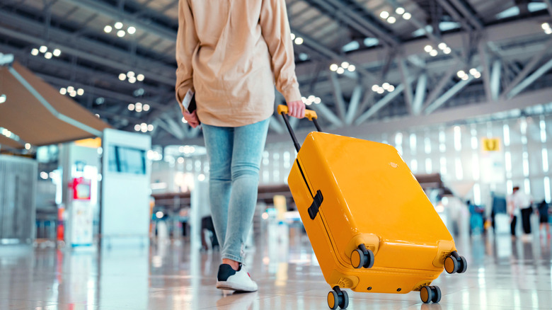 person carry luggage at airport 