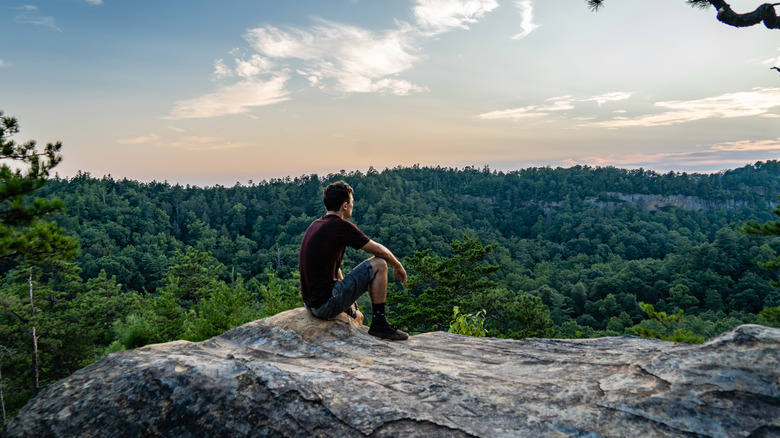 Hiker admires the view at Red River Gorge, Kentucky