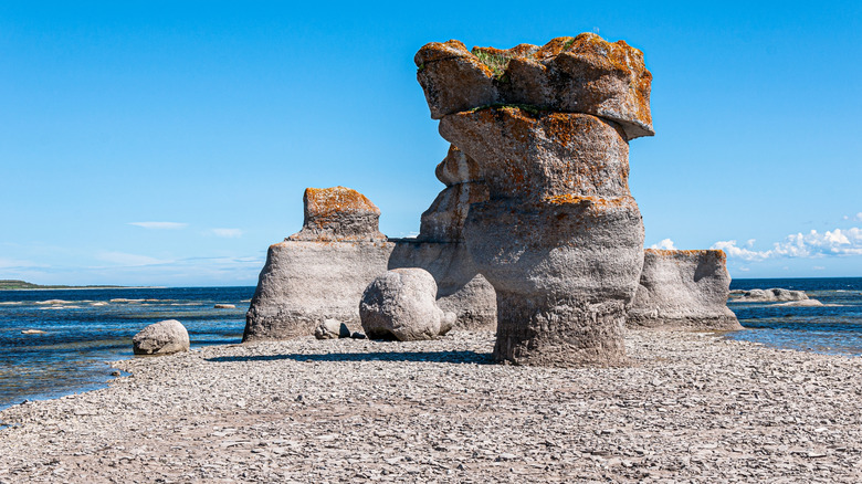 Limestone formations stand like ancient sentinels on Île Quarry in Mingan Archipelago National Park Reserve