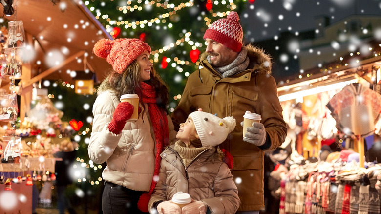 Family enjoying a festive holiday setting