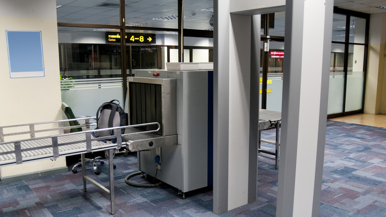 Empty TSA station at the airport