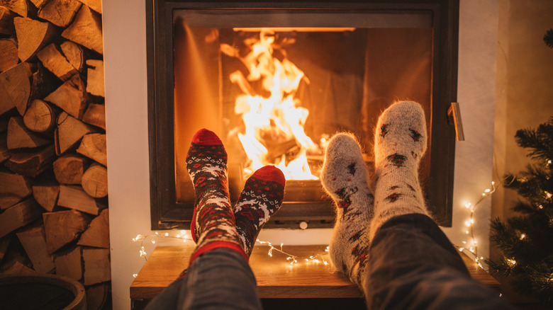 Couple wearing cozy socks