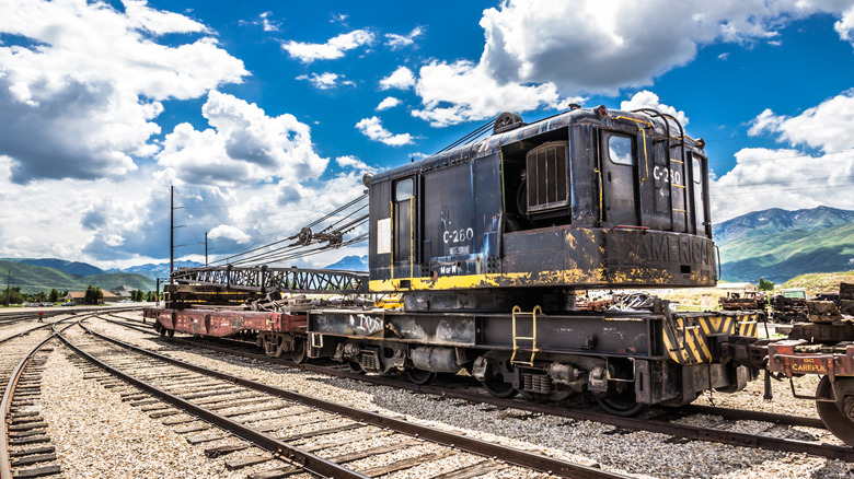 A vintage railroad crane is found at the historic Heber Valley Railroad Station in Utah
