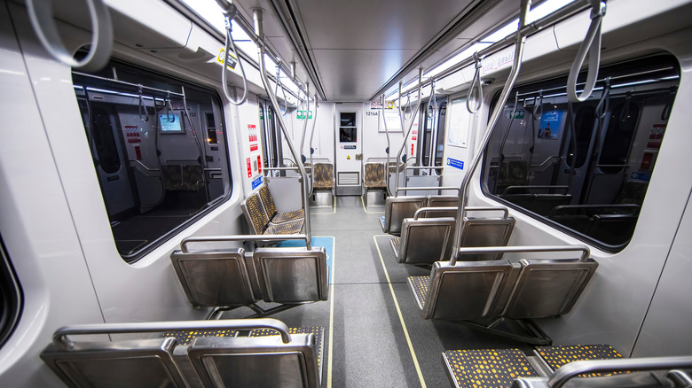 The empty interior of a Los Angeles transit car