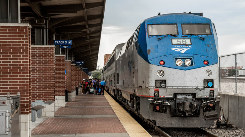 Passengers boarding the Heartland Flyer train bound for Oklahoma City at the Fort Worth Central Station