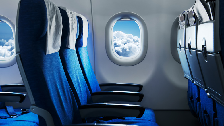 Airplane windows inside cabin