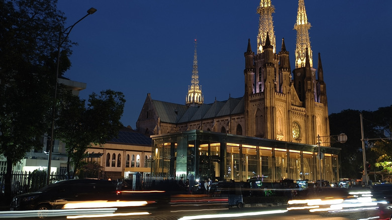 Jakarta Cathedral Church building at night