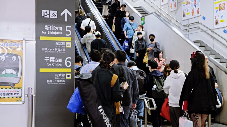 Crowded escalators in Tokyo