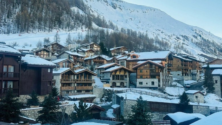 the snow covered rooftops and mountains at Club Med Val d'Isère in France