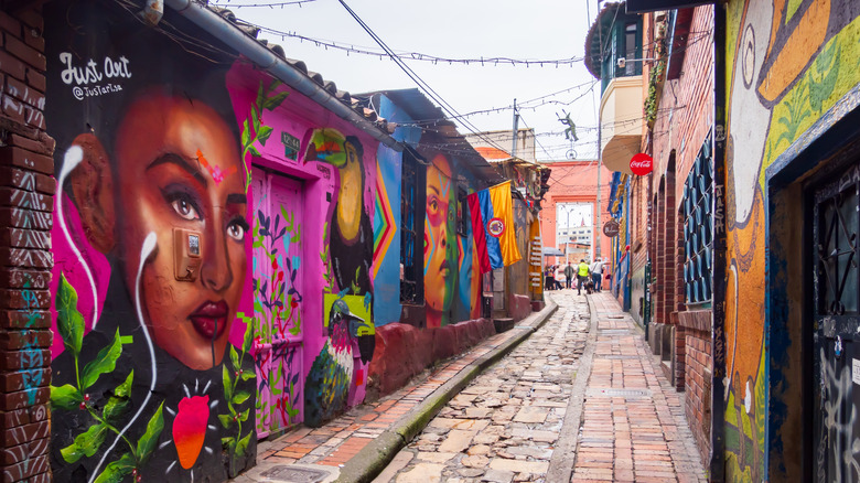 Colorful houses along the steep streets of Bogotá, La Candelaria district