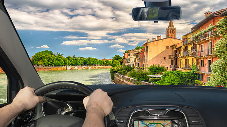 POV of car driving in Italy