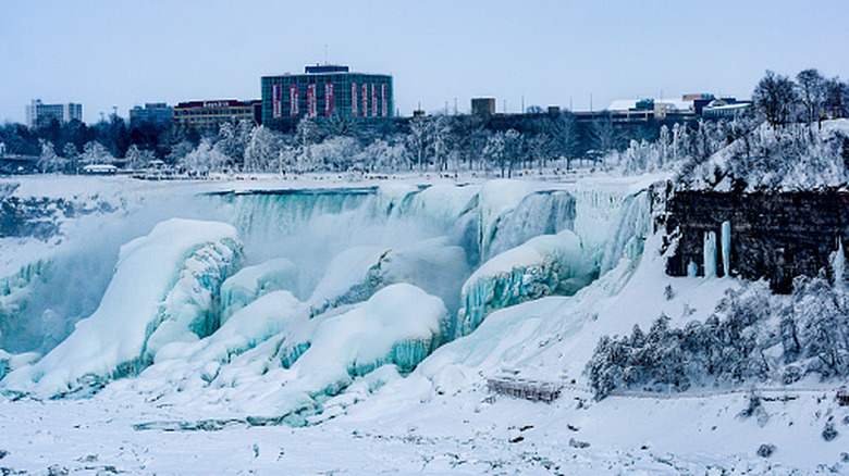 American side of Niagara Falls frozen in the winter