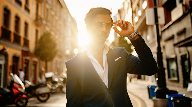 Italian man in suit at sunset