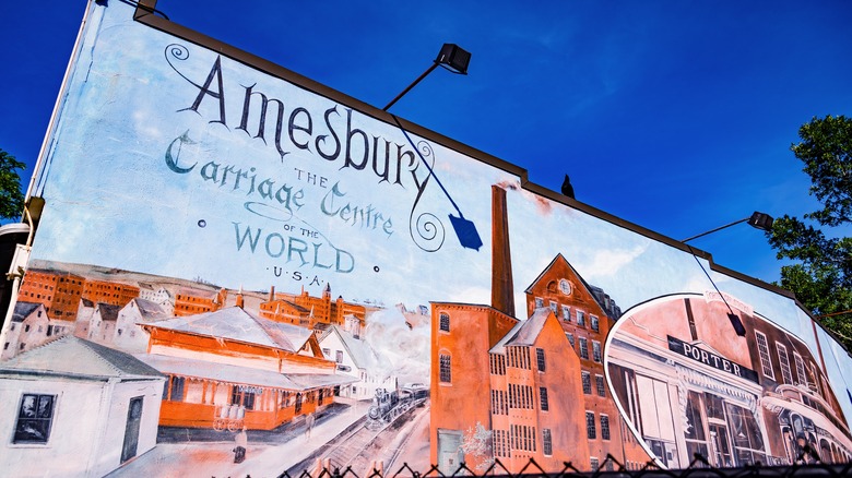 A sign welcoming visitors to historic Amesbury