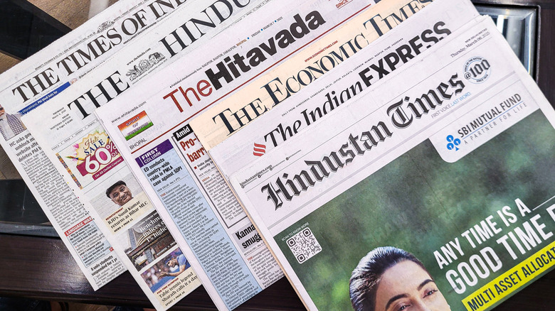 An arrangement of newspapers from India