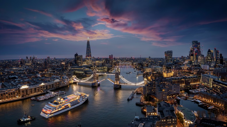 Aerial view of London at night 