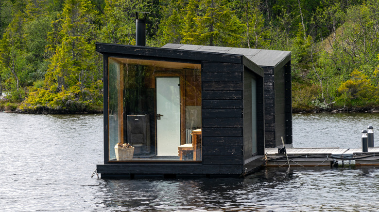 Floating Sauna Cabin on Mountain Lake