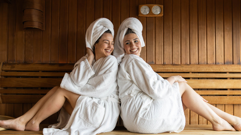 Two women in a sauna