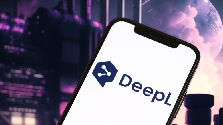 A close-up of the DeepL logo on a phone