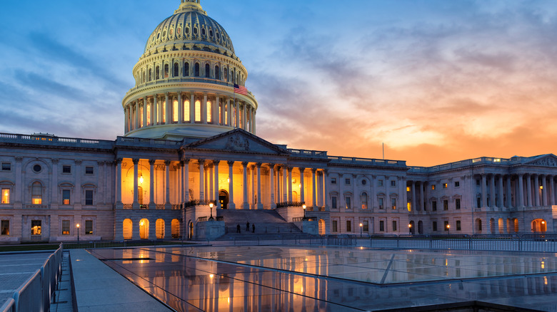 United States Capitol building at sunset