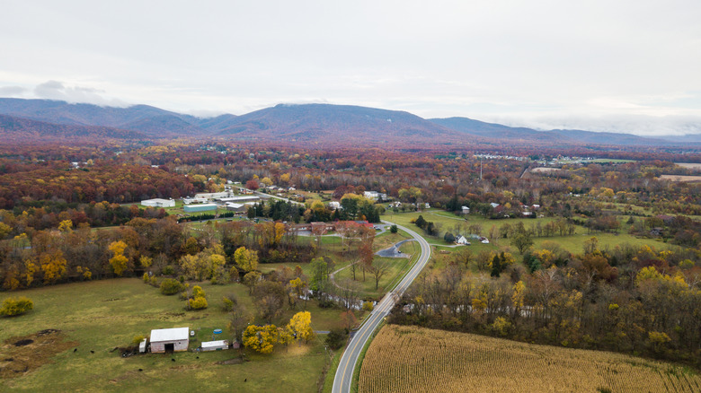 An aerial view of Elkton, Virginia, in the Shenandoah Valley.