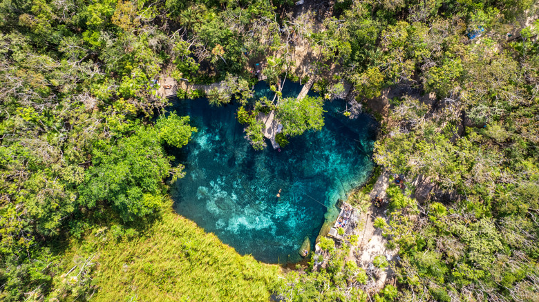 Aerial shot of Cenote Corazon del Paraiso