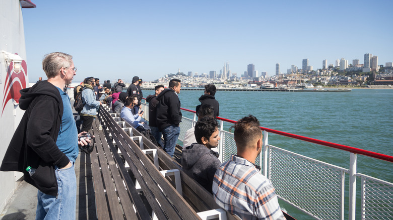 Guests on sight seeing boat off coast of San Francisco
