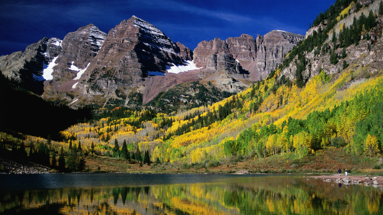 Lake, trees, and mountains in Rocky Mountain National Park