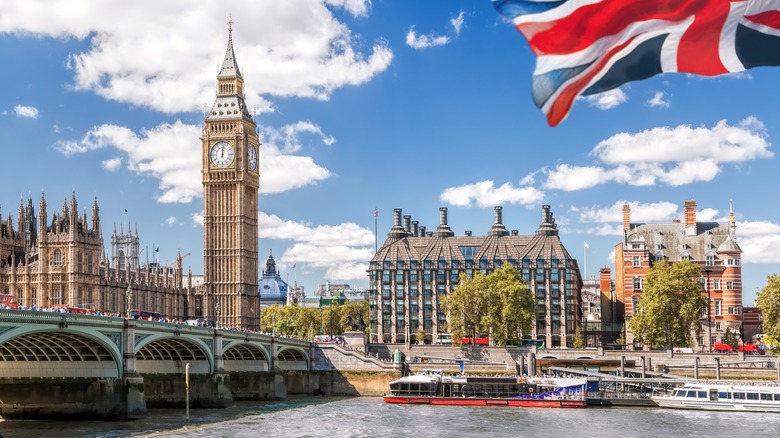 View of Big Ben and UK flag