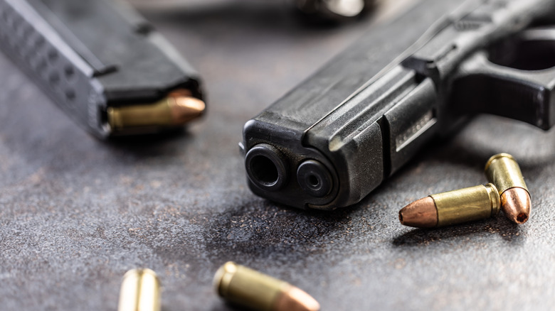 closeup of a handgun