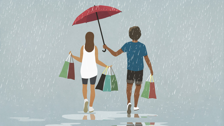 cartoon image of man holding umbrella for woman