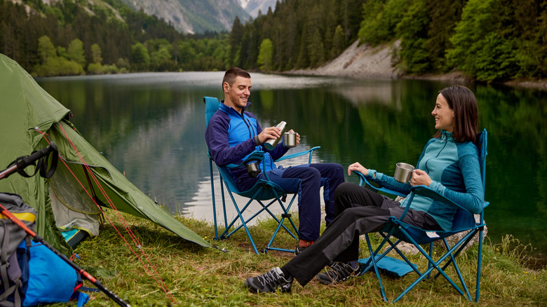 Young couple camping