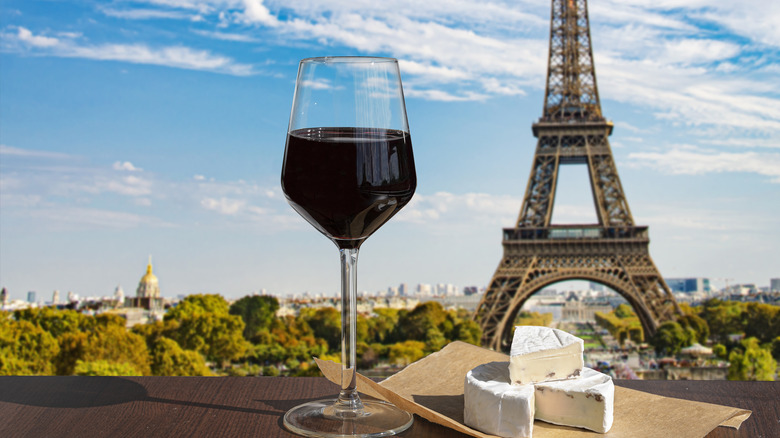 wine, cheese with Eiffel tower