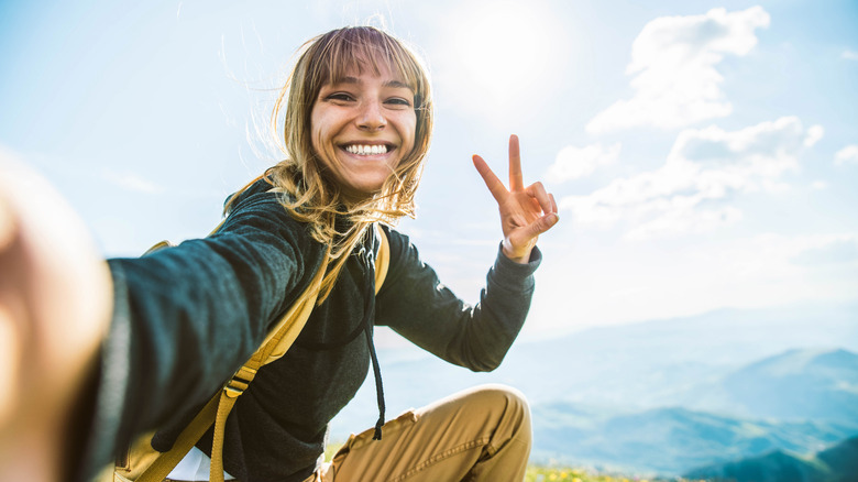 Traveler on a hike