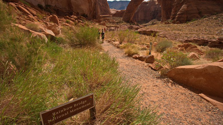 A gravel trail leads to the Rainbow Bridge in Utah