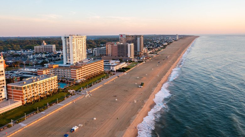 A view of the oceanfront and boardwalk at Virginia Beach