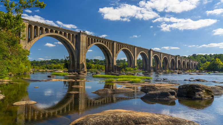 A bridge in Richmond, Virginia, over the James River