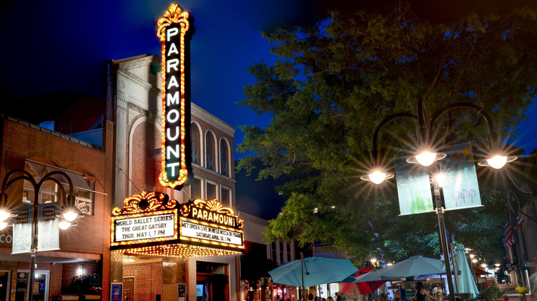 Downtown Charlottesville, lit up at night