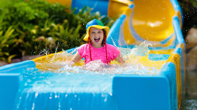 Girl on water slide