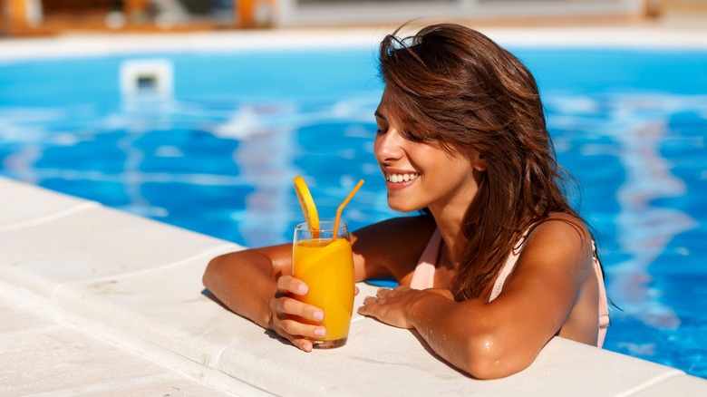 Woman at swim-up bar