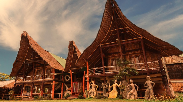 A traditional bamboo cottage on Majuli