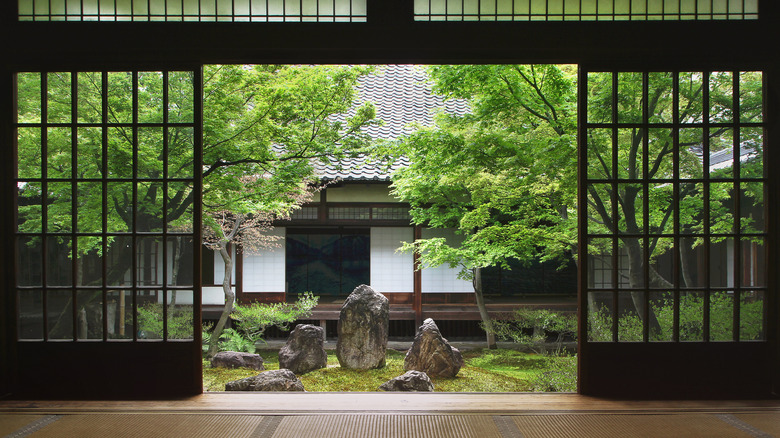 view from inside of japanese garden